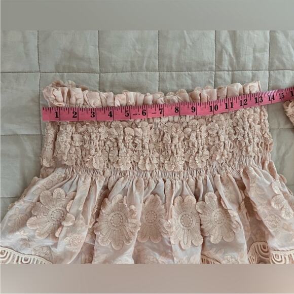 Laurie & Joe Pastel Peach Embroidered Boho Flower Strapless Babydoll Dress - M/L - Picture 7 of 10